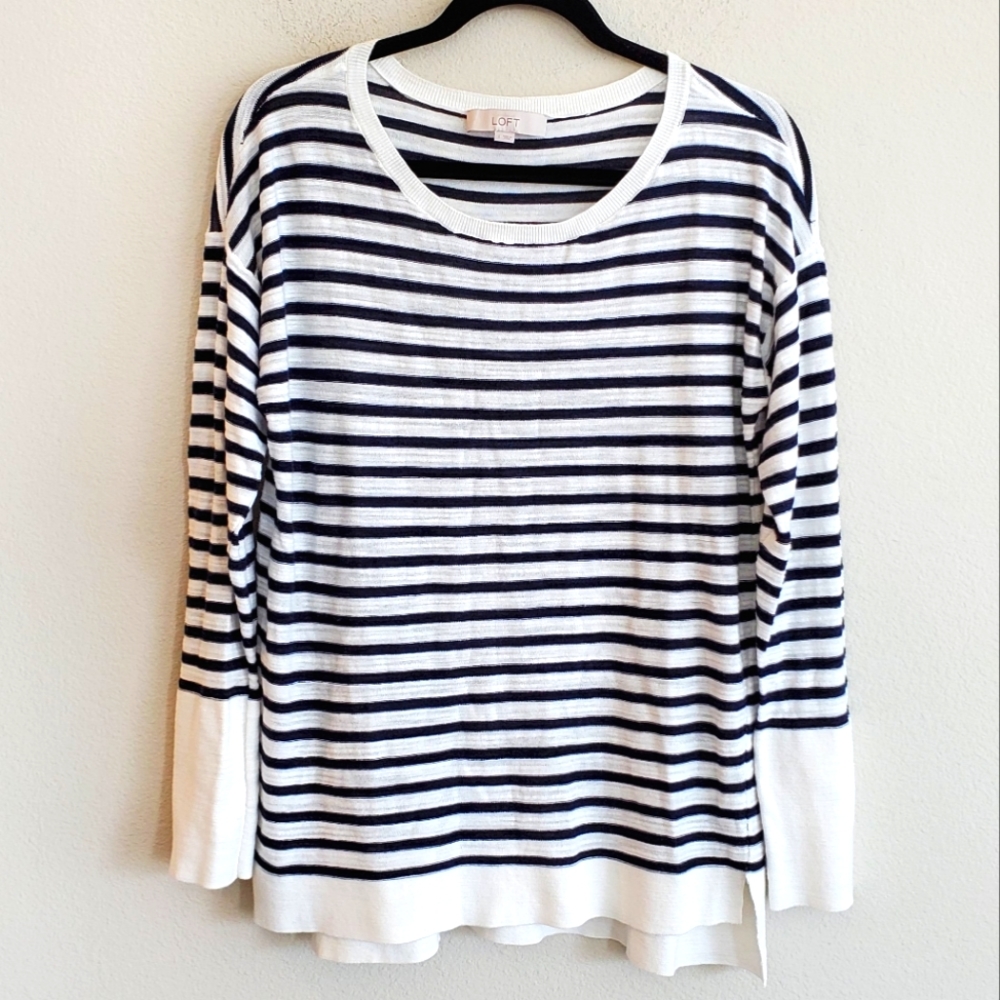 Loft White Striped Lightweight Pullover Top